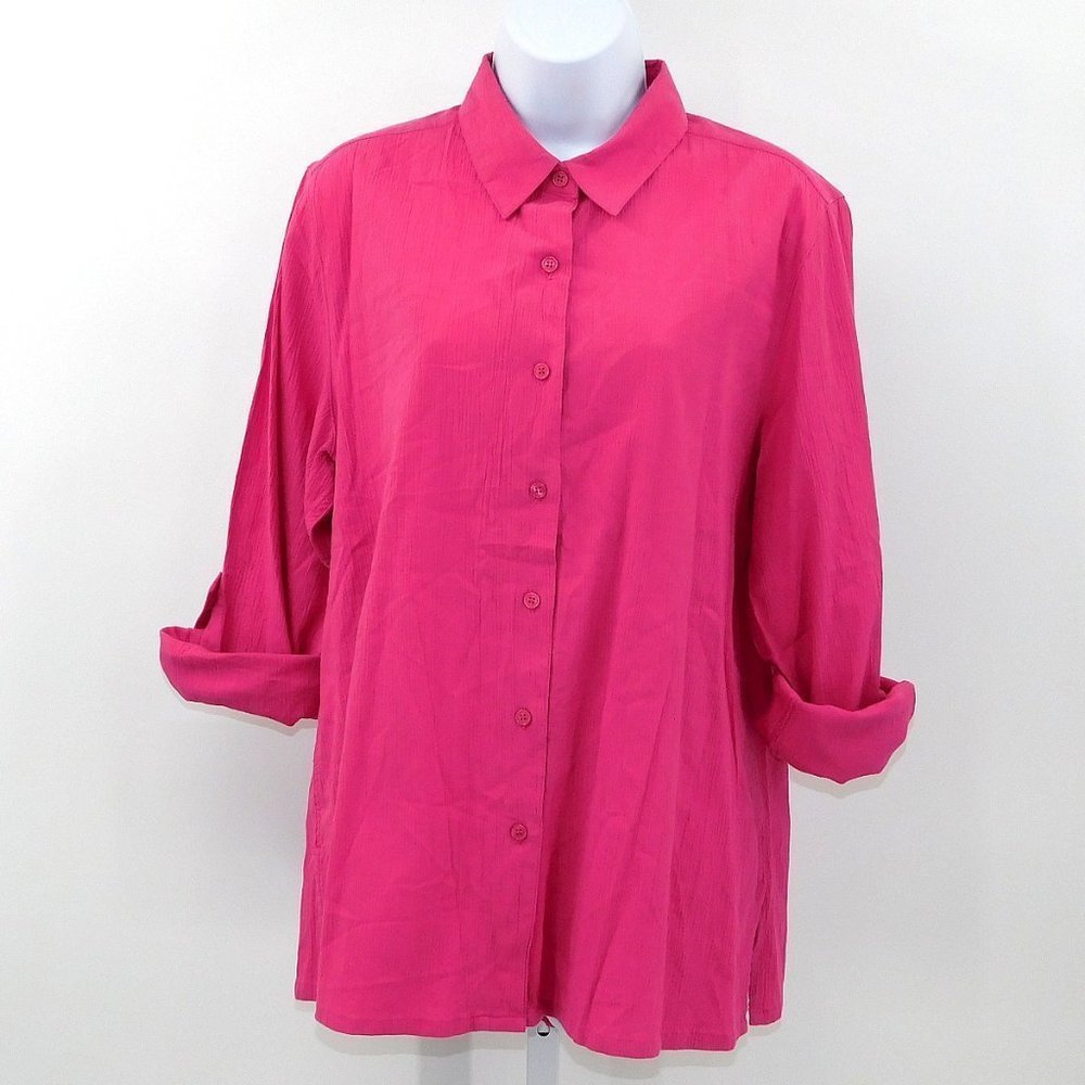 Appleseed's Solid Deep Rose Crinkle Cotton Button… - image 2